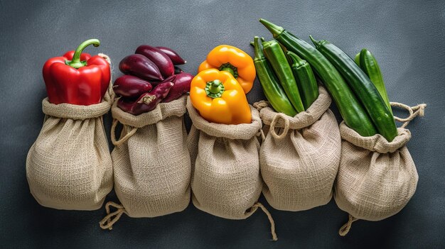 Photo variety fresh of organic fruits and vegetables in a bag