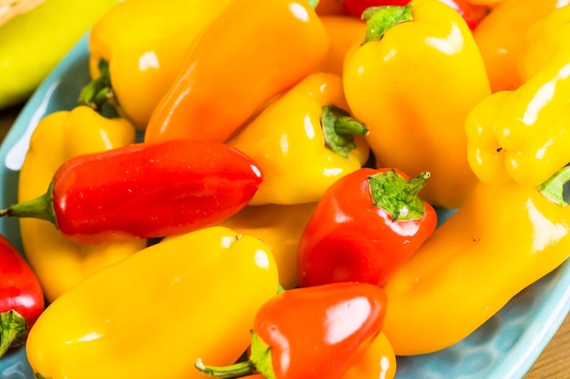 Variety of fresh organic peppers on the table