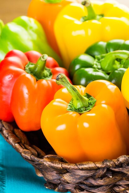 Variety of fresh organic peppers on the table.