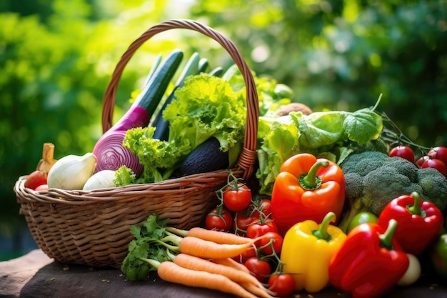 Variety of fresh organic vegetables and fruits in the garden