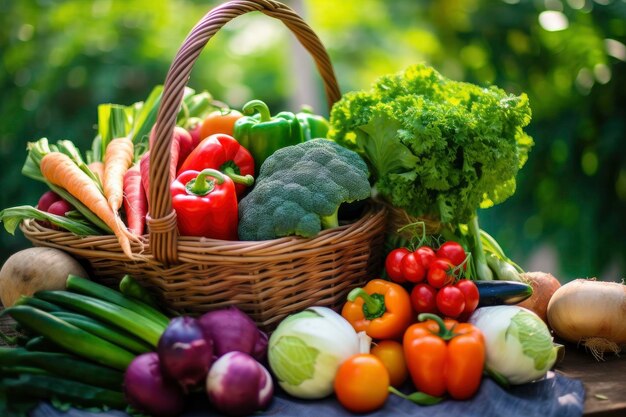 Variety of fresh organic vegetables and fruits in the garden