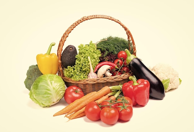 variety of fresh and ripe vegetables isolated on white natural food
