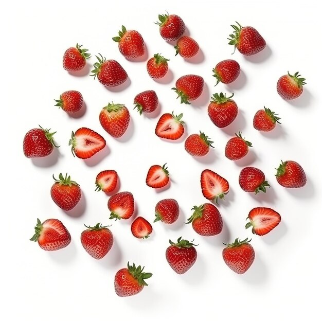 A variety of fresh strawberries on a white background