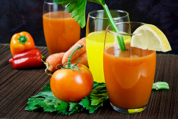 Variety of fruit juice close-up