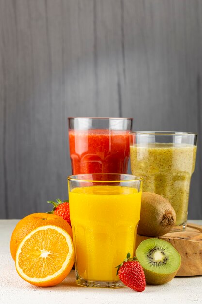 Variety of fruit juices Fruit smoothies