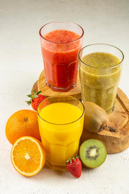 Variety of fruit juices Fruit smoothies