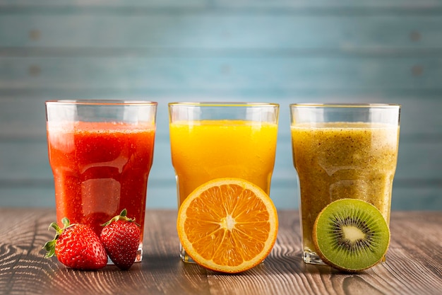 Variety of fruit juices Fruit smoothies