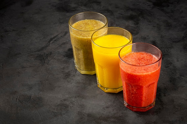 Variety of fruit juices Fruit smoothies