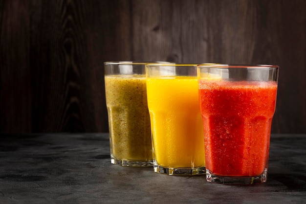 Variety of fruit juices Fruit smoothies