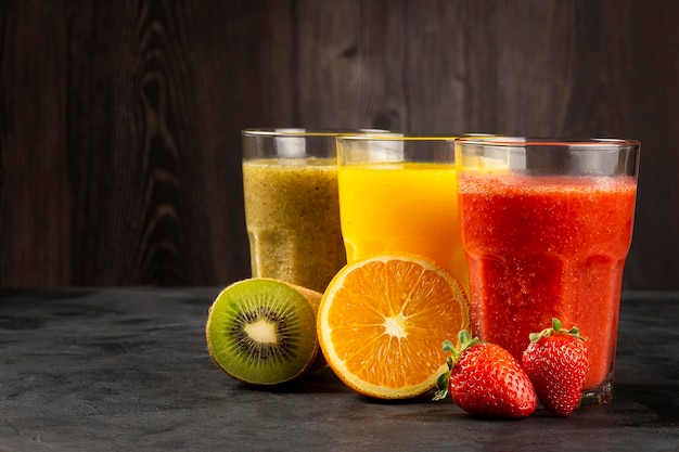 Variety of fruit juices Fruit smoothies