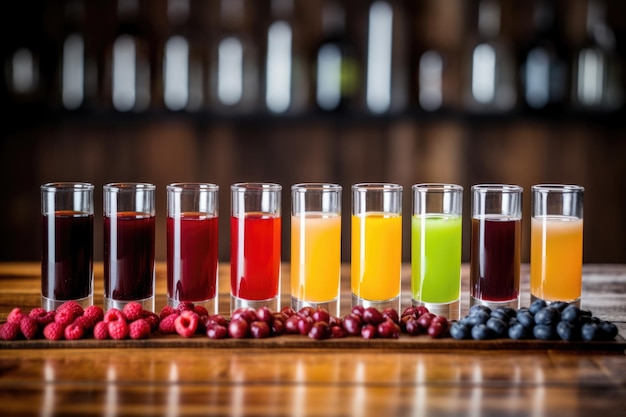 Variety of fruit syrups for coffee in a line