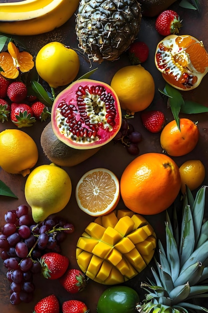 a variety of fruits are arranged on a table