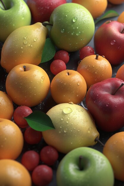 A variety of fruits are displayed on a table