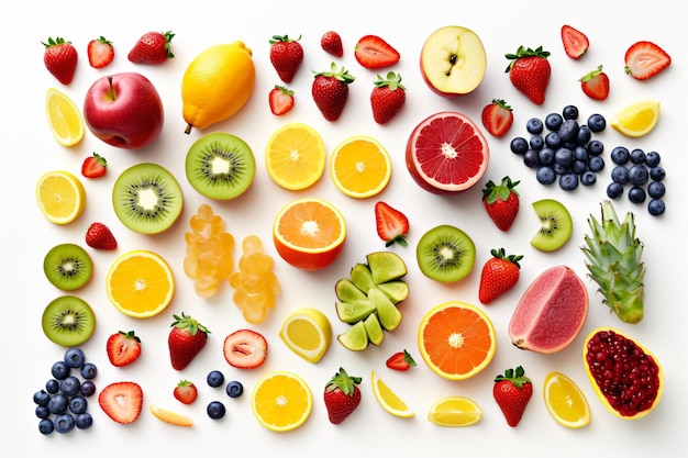 a variety of fruits arranged in a square