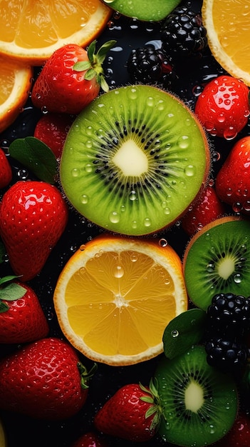 a variety of fruits including kiwi, kiwi, and kiwi.