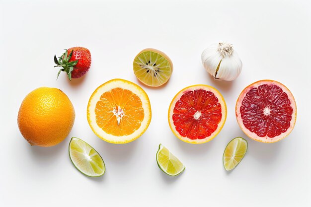 레몬, 딸기 및 레몬을 포함한 다양한 과일