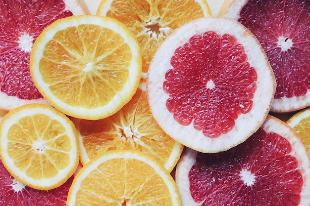 Variety of fruits slice, close-up