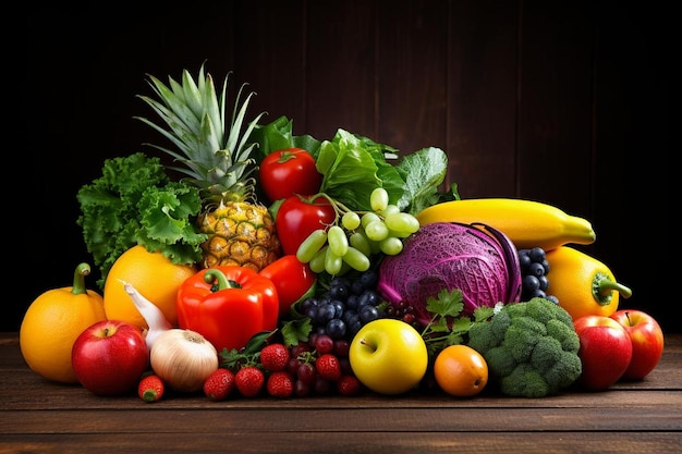 Photo a variety of fruits and vegetables are on a table