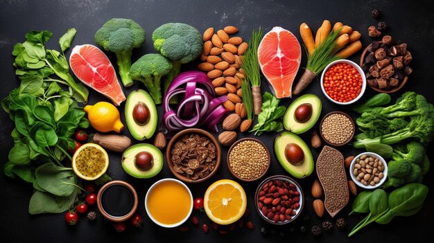 a variety of fruits and vegetables arranged in a circle