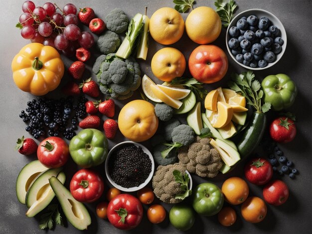 a variety of fruits and vegetables in bowls food focus health food photography