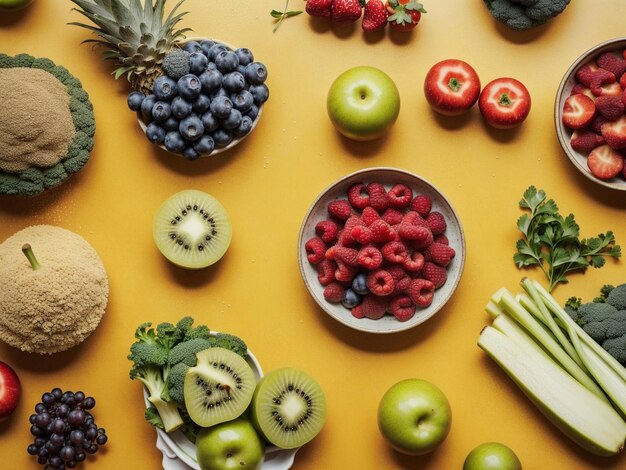 a variety of fruits and vegetables in bowls food focus health food photography