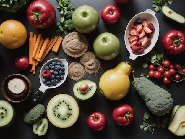 a variety of fruits and vegetables in bowls food focus health food photography