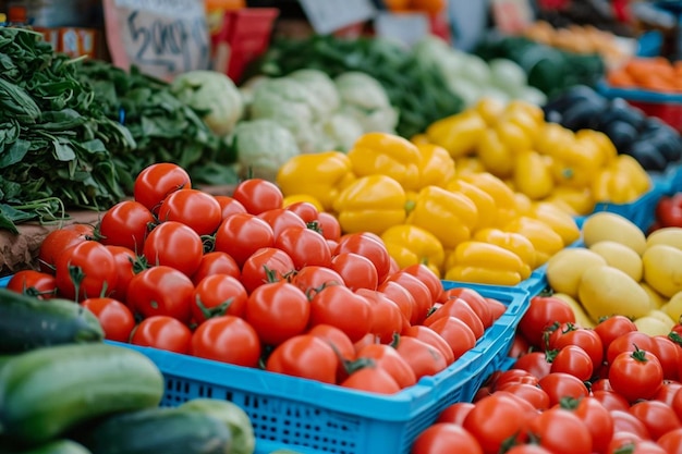 a variety of fruits and vegetables on display at a market