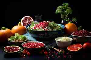 Photo a variety of fruits and vegetables on a table