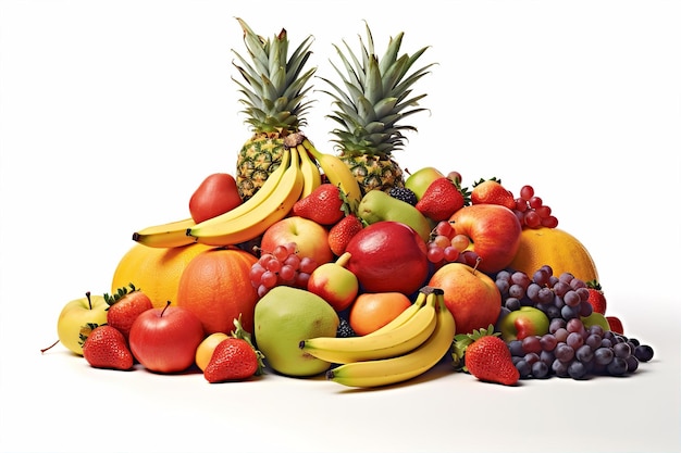 Variety of Fruits with Isolated White Background