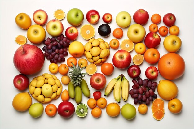 Variety of Fruits with Isolated White Background