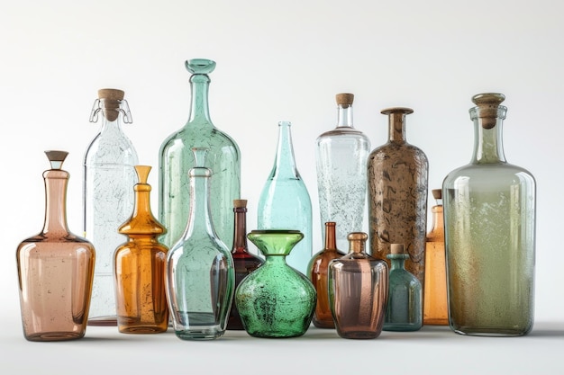 A variety of glass bottles and jars isolated on white