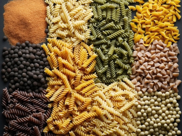 A variety of glutenfree fusilli pasta and and beans for a healthy diet