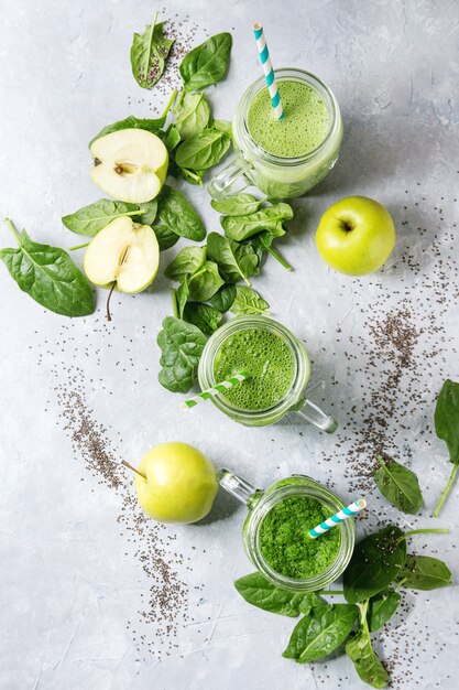 Variety of green smoothie