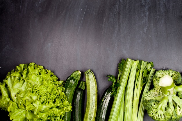 Variety of green vegetables and legumes.