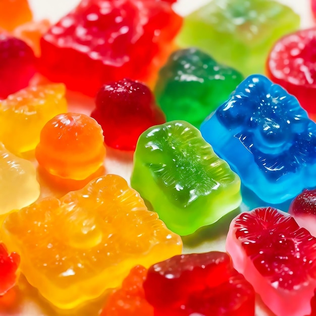 Photo a variety of gummy bears are displayed on a table