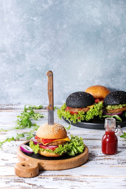 Variety of homemade burgers