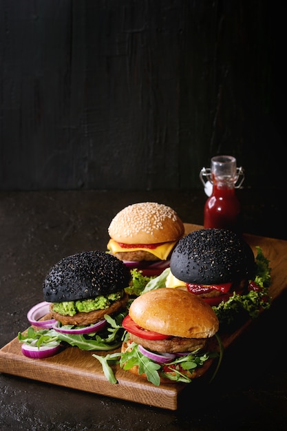 Variety of homemade burgers