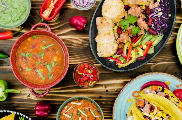 variety of homemade mexican dishes
