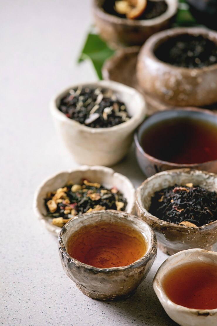 さまざまな温かいお茶と茶dried