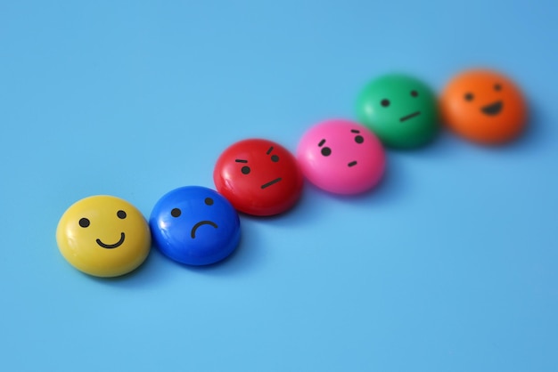 A variety of human emotions joy serenity anger sadness on colored balls