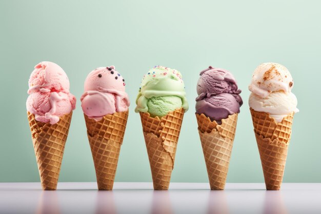 Variety of ice cream cones AI generated