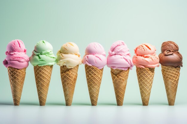 Variety of ice cream cones AI generated