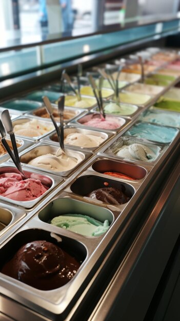 Variety of ice cream flavors in display case