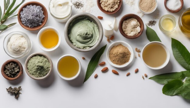 Photo a variety of ingredients are displayed in bowls and cups