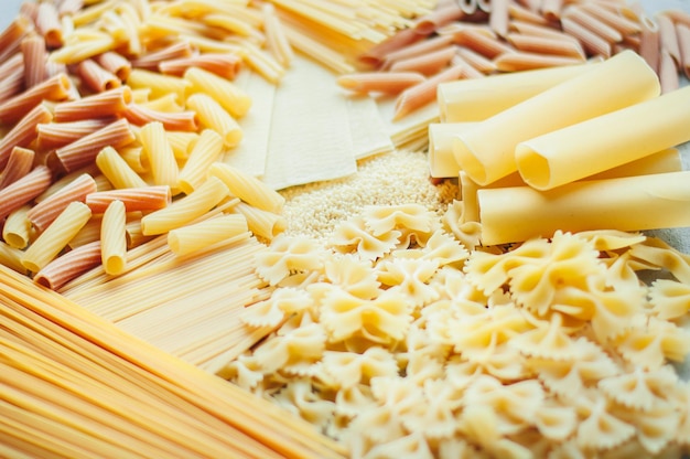 variety of italian pasta flat lay