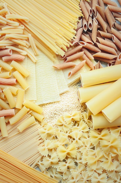 variety of italian pasta flat lay
