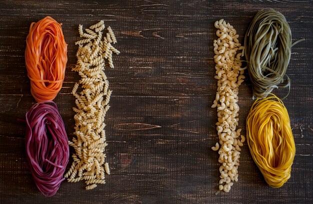 Photo variety of kinds and forms of dry macaroni.