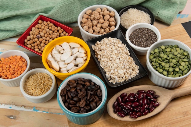 Variety of legume seeds in bowls