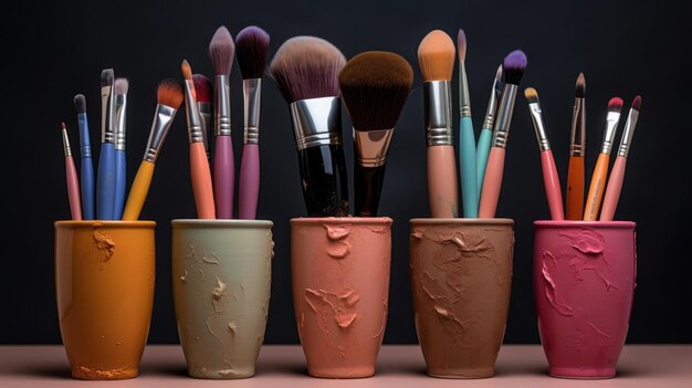 Photo variety of makeup brushes in artistic holders