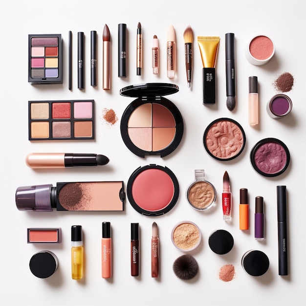 Photo a variety of makeup items including one that says  beauty